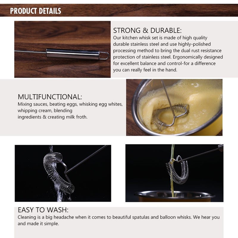 TAFOND Whisk,Spiral Whisks Egg Beater for Blending Mixing Stirring, Non-Stick Stainless Steel Whisk,11.2 inch - Image 3